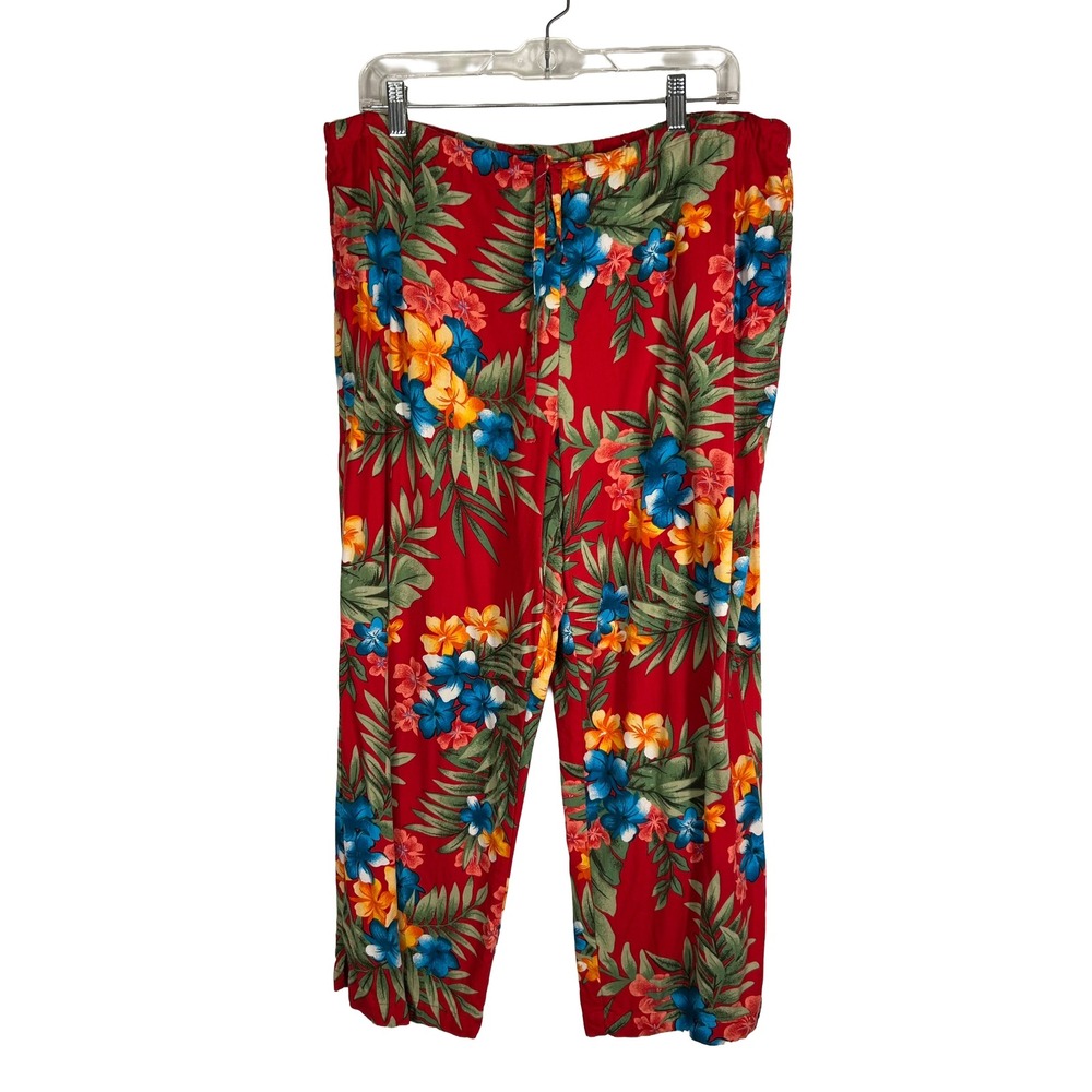 White Stag Womens XL Petite Red Tropical Floral Rayon Wide Leg Pants W5513984P